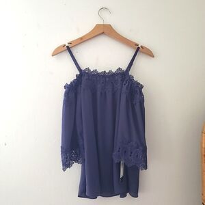 A. Byer Off Shoulder Top Denim Blue S